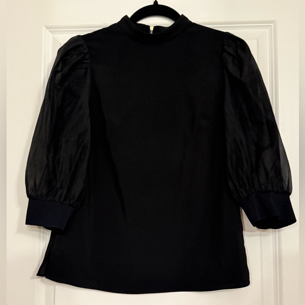 Ted Baker Micaeli Black Organza Volume Puff Sleeve Top Size 4